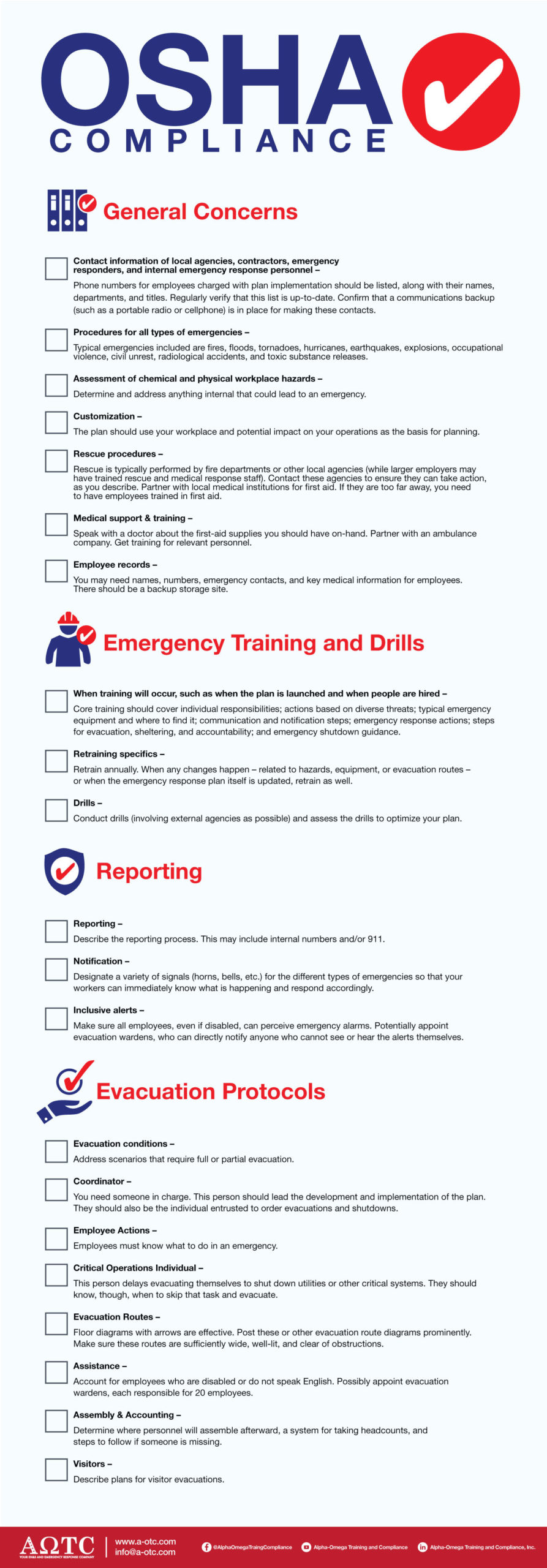 OSHA EAP checklist for an emergency response plan