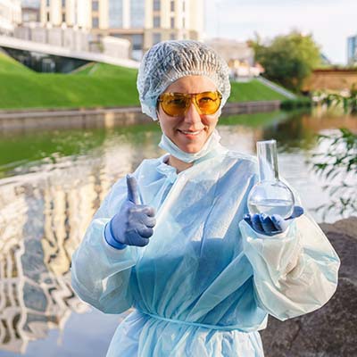 Woman giving thumbs up after conducting environmental compliance services