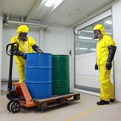 Two men conducting industrial waste management services