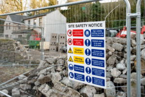 Site safety notice detailing OSHA standards in the construction industry