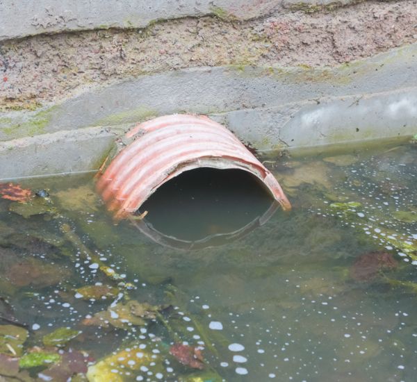 stormwater collection near a drainage pipe